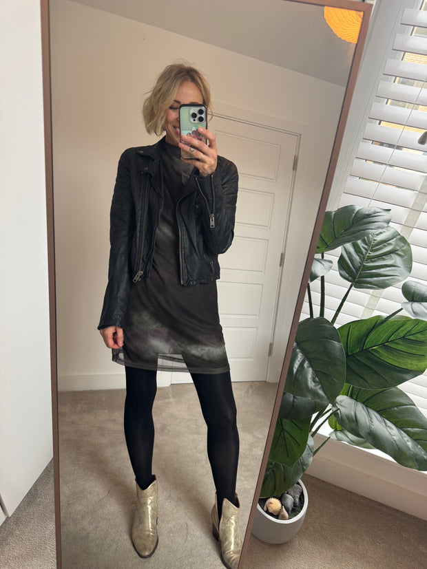 GATHERED MESH MINI DRESS