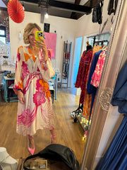SATIN PRINT WRAP  DRESS IN PINK -  The Style Society Boutique 