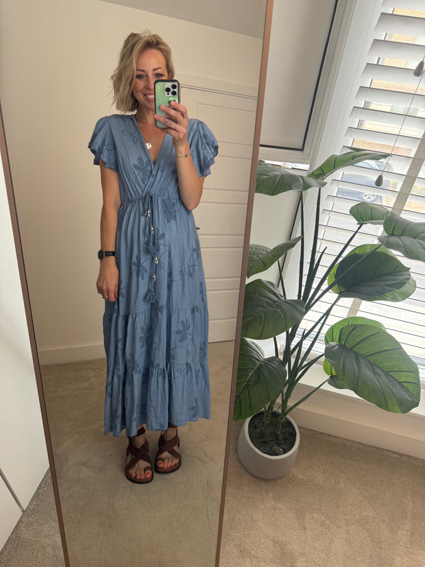 COTSWOLD WRAP DRESS IN CORNFLOWER BLUE