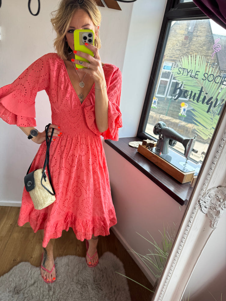 CORAL BRODERIE ANGLASIE DRESS -  The Style Society Boutique 