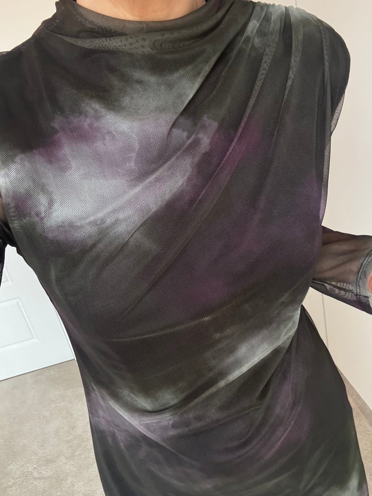 GATHERED MESH MINI DRESS