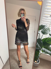 GATHERED MESH MINI DRESS