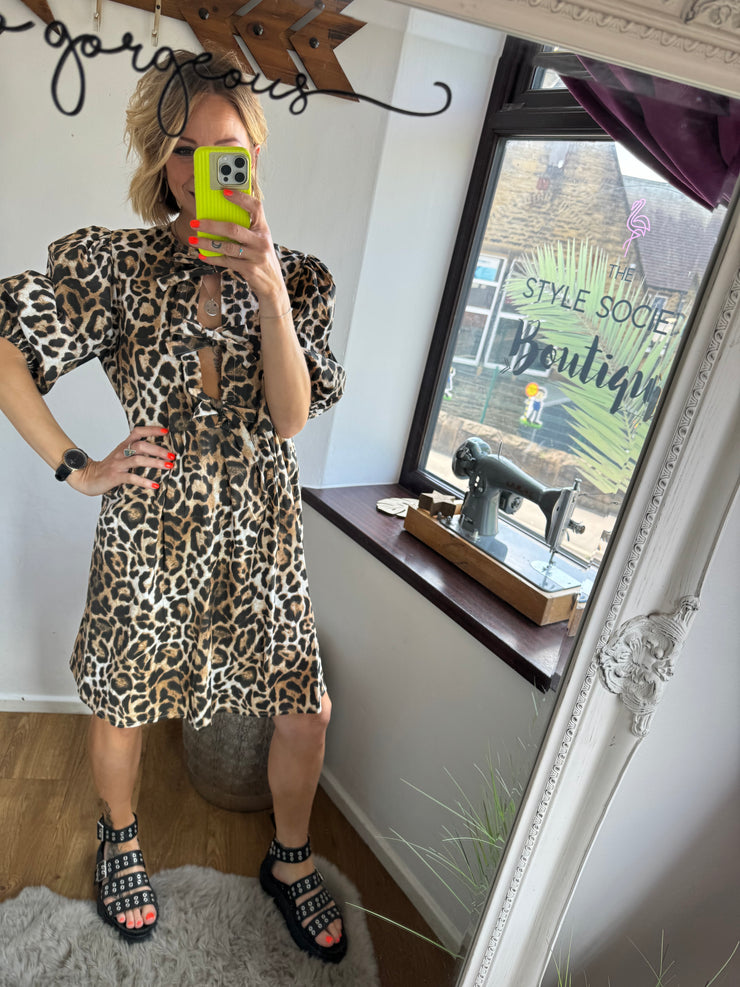 LEOPARD PRINT TIE FRONT DRESS -  The Style Society Boutique 