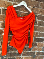 ASYMETRIC NECK BODY SUIT IN TOMATO -  The Style Society Boutique 