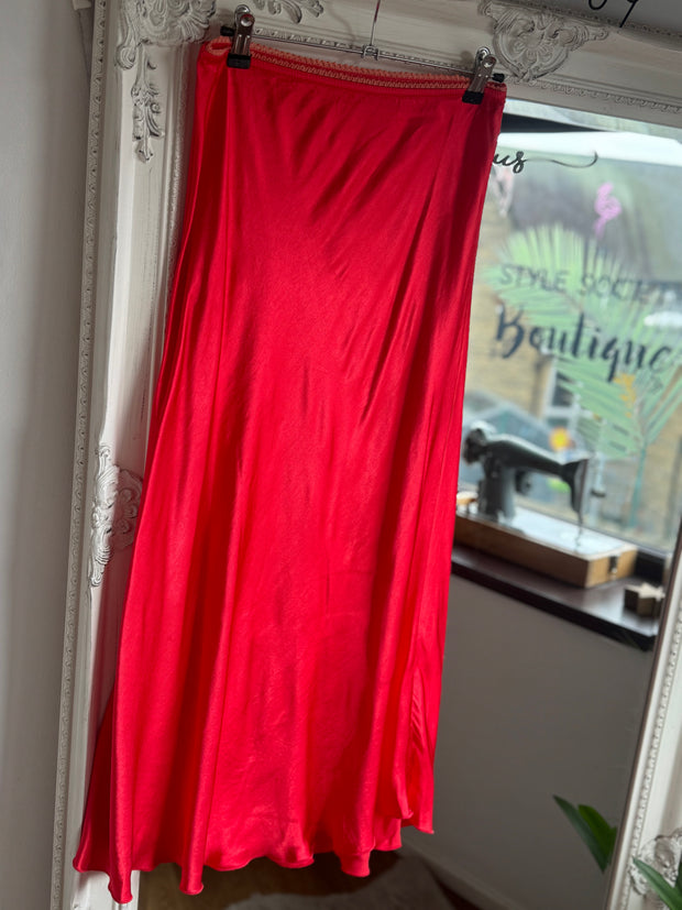 BIAS CUT SATIN MIDI SKIRT IN RED -  The Style Society Boutique 