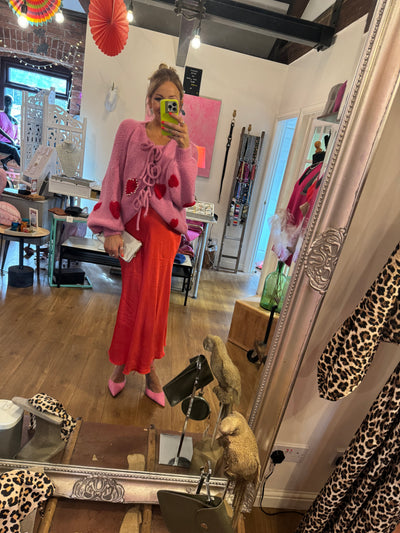 BIAS CUT SATIN MIDI SKIRT IN RED -  The Style Society Boutique 