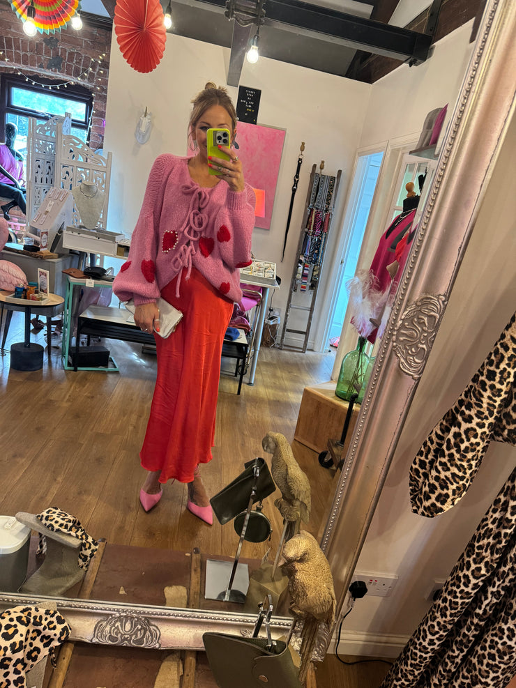 BIAS CUT SATIN MIDI SKIRT IN RED -  The Style Society Boutique 
