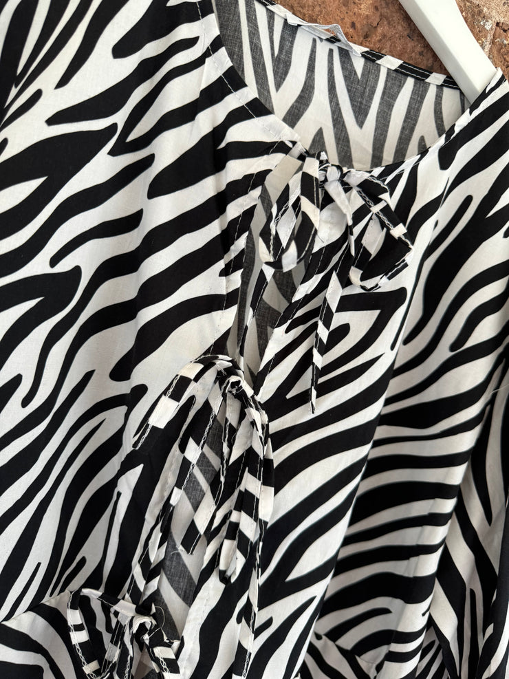 ZEBRA PRINT TIE FRONT BLOUSE -  The Style Society Boutique 