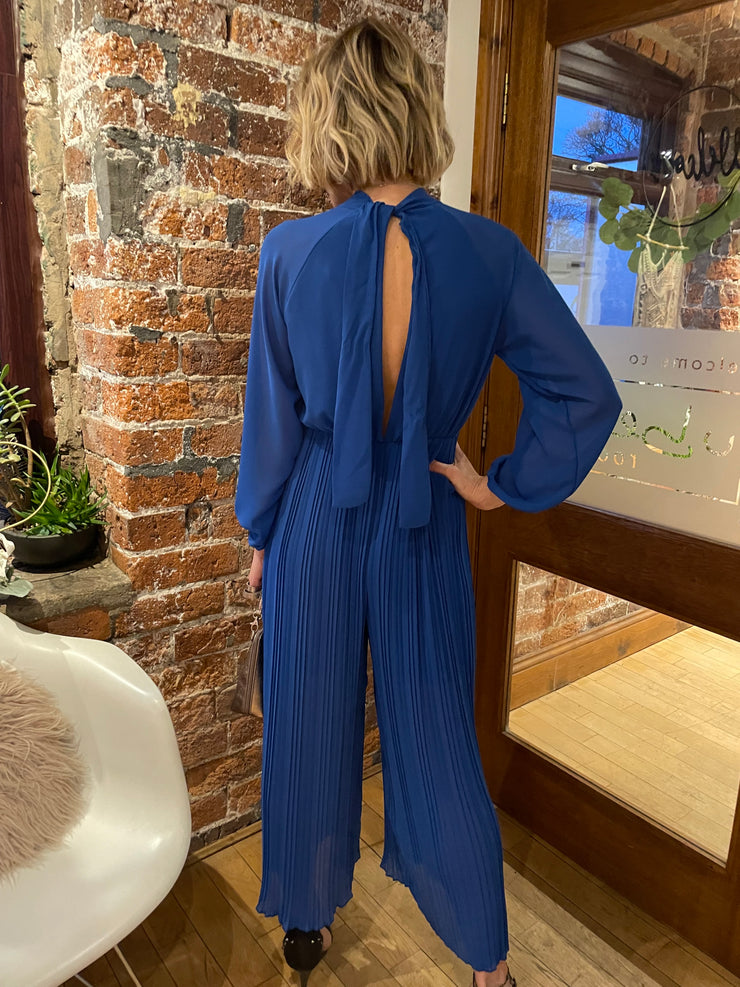 PLEATED CULOTTE JUMPSUIT IN BLUE -  The Style Society Boutique 