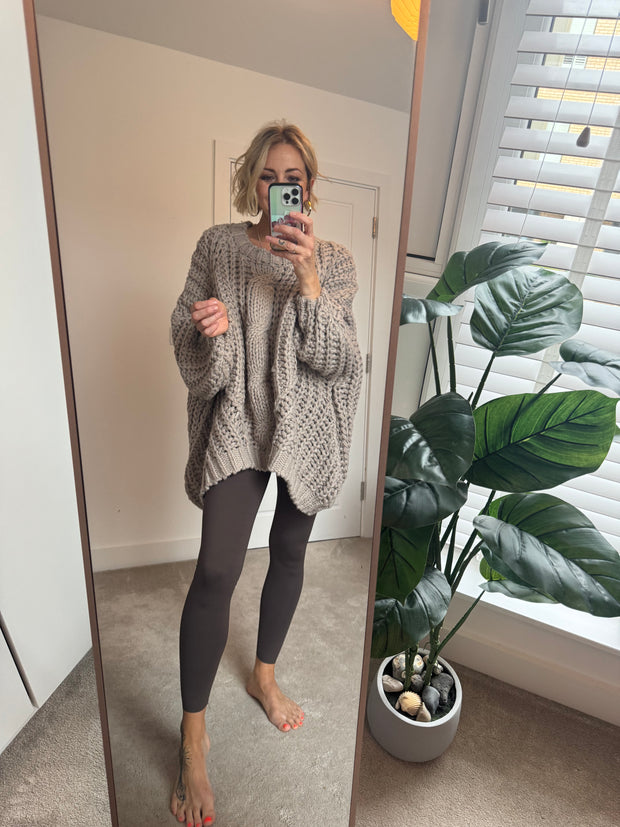 LUXE SUPERSIZED CABLE KNIT JUMPER IN FAWN