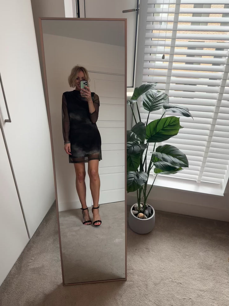 GATHERED MESH MINI DRESS